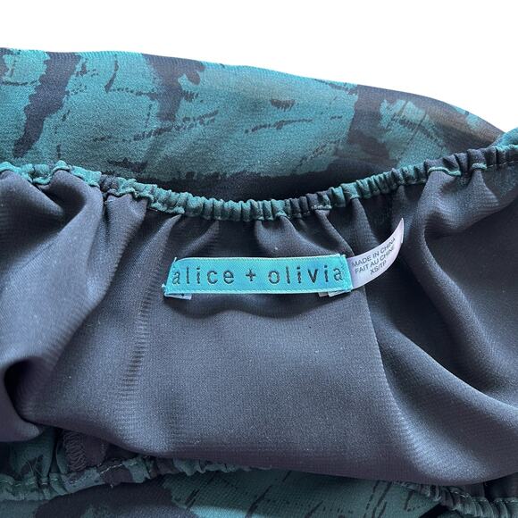 Alice + Olivia Silk Blouse Size XS Semi Sheer Green and Black Chiffon Whimsygoth - Picture 3 of 5